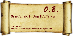 Ormándi Boglárka névjegykártya